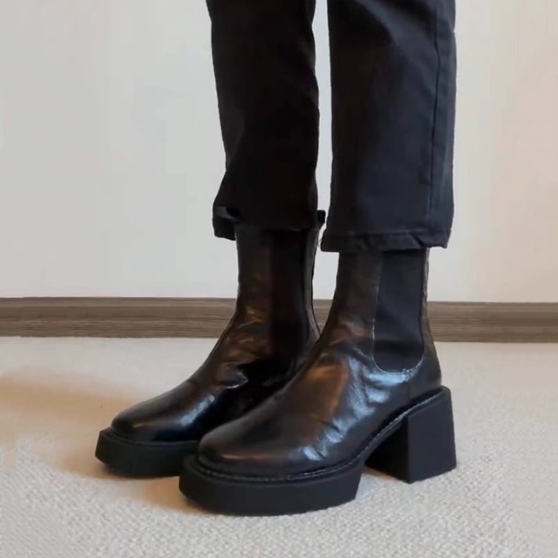 Retro Thick Bottom Thick Heel Elastic Short Boots Free Shipping.