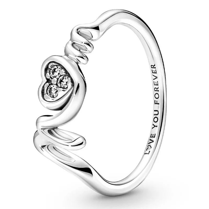 925 Sterling Silver Ring Mom Pave Double Heart Solitaire Round Halo With Crystal For Women Birthday Gift Fashion Jewelry 240417