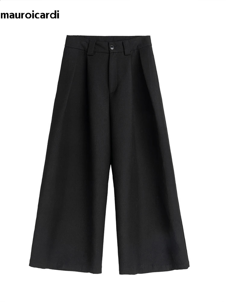 Mauroicardi Spring Autumn Oversized Long Black Flowy Baggy Wide Leg Pants for Mens Streetwear Loose Casual Soft Trousers 241116