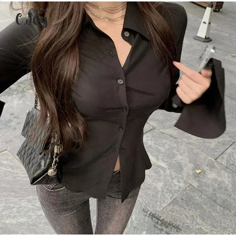 Sexy ultra-thin lapel womens shirt solid lapel single chest shoulder strap Tunic Female Blouses spring trend womens T 241115