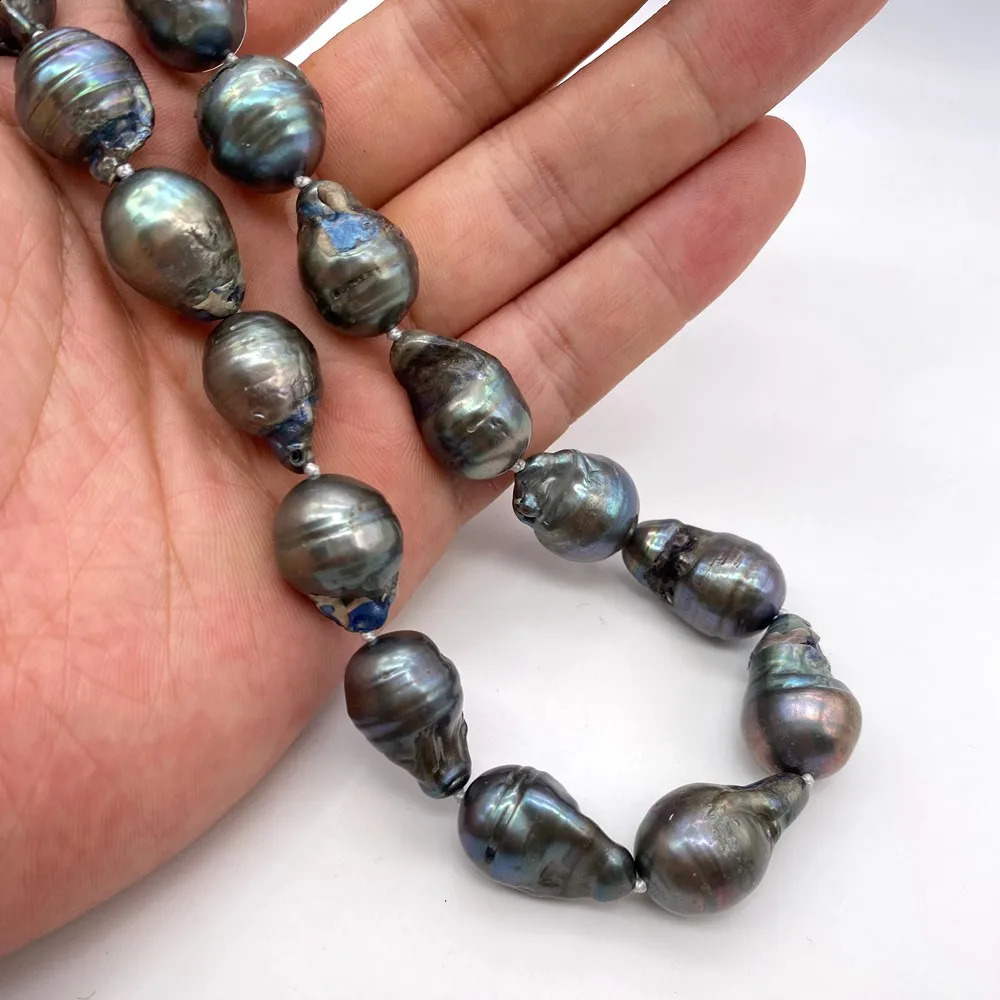 black gray color 13-22mm organized nuclear flame ball shape Baroque necklace freshwater 100% natural pearl 241116