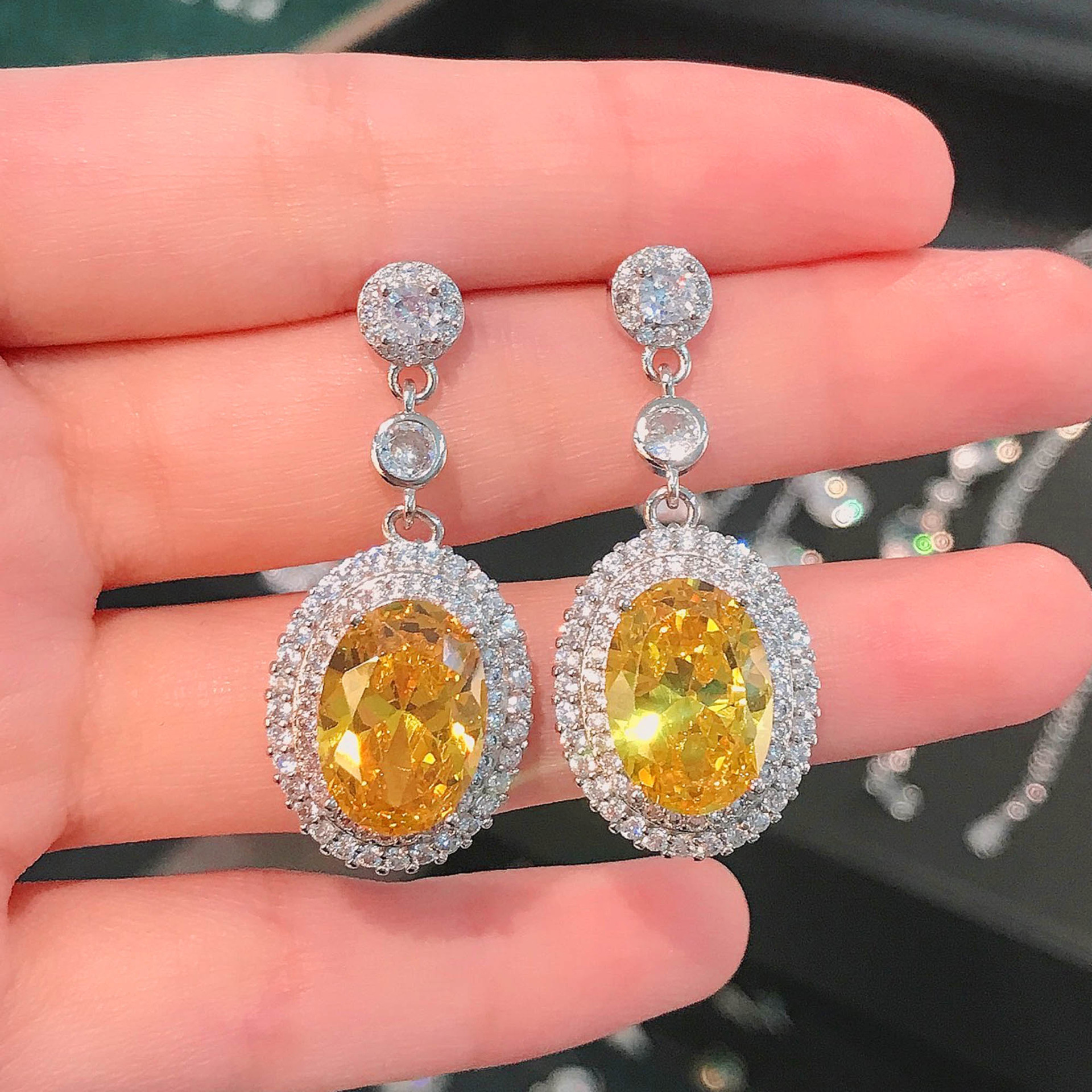 2024 Choucong Brand Ins Top Sell Dangle Earrings Jewelry Oval Cut Multi Color 5A Cubic Zircon CZ Dia Party Women Wedding Elagent Drop Earring Gift
