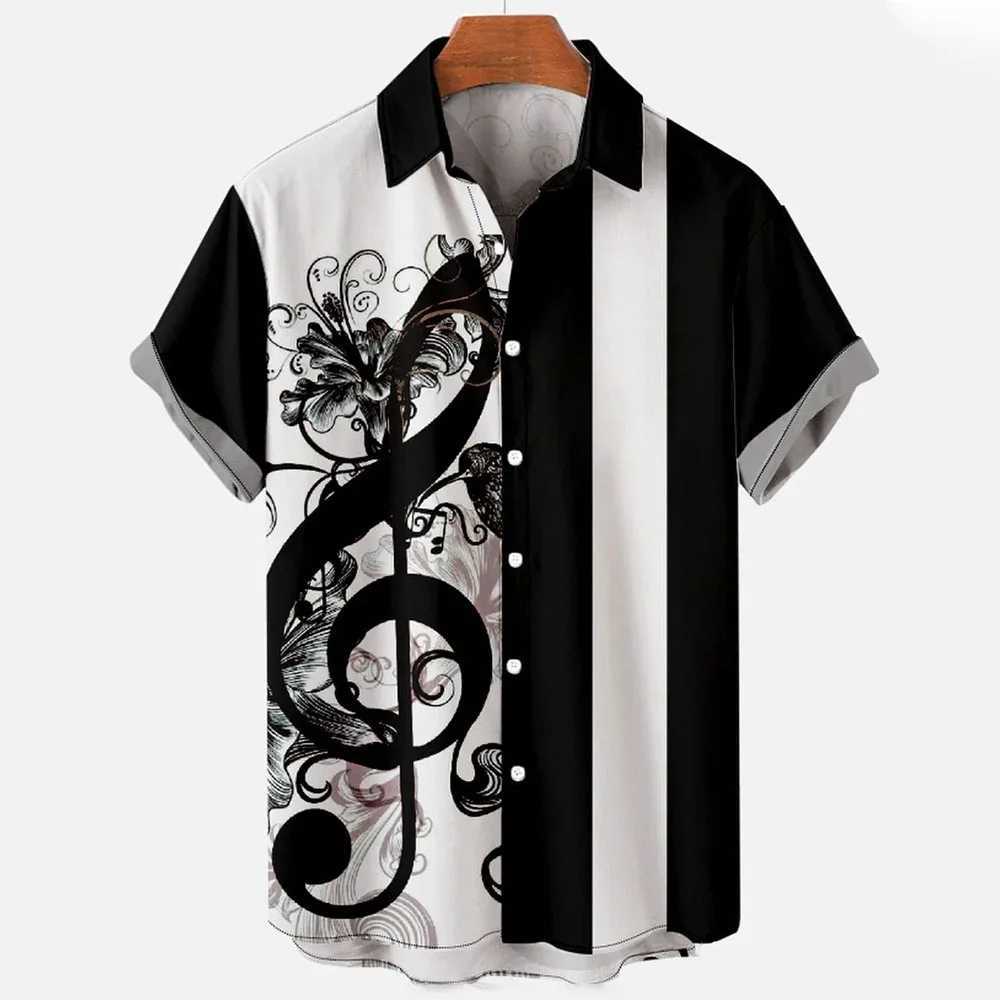 EG4N Men's Casual Shirts Summer Hawaiian For Men Music Guitar Printed Tops Clothing Fashion Oversized Collar Rock And Roll Blouses 240417