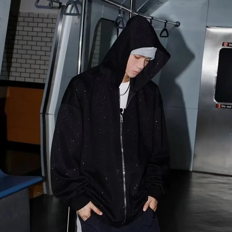 Spring AutumnWinter Full Star Hooded Cardigan Sweatshirt Glitter Loose Fit Men Womens Same Style Top Co 241116