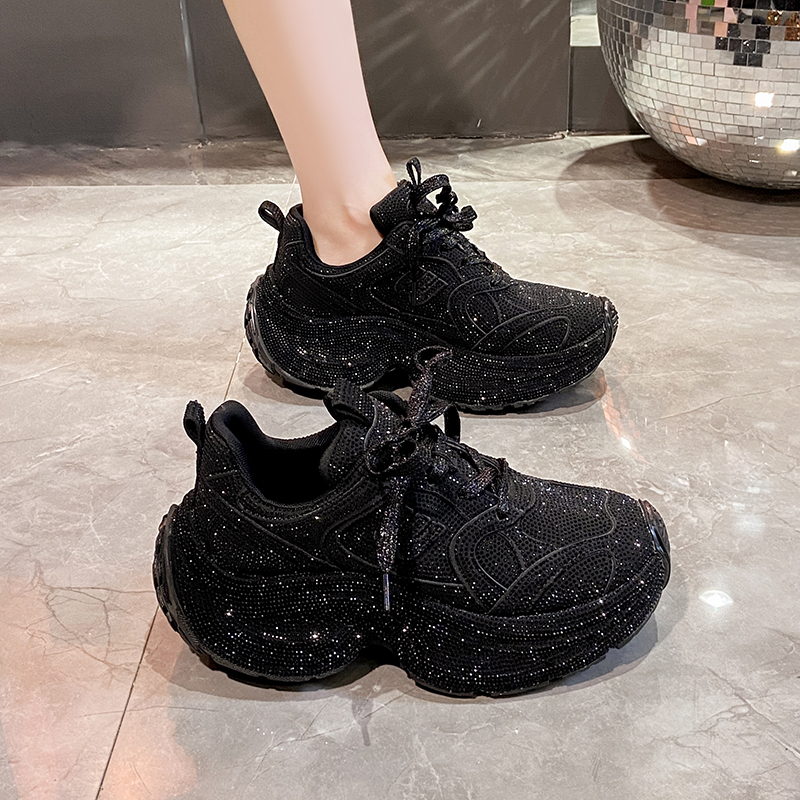 New Women's Fashion Diamond Shoes Shining Designer Platform Sneakers Luxury Thick Soled Casual Shoes Fashionable outdoor anti slip running shoes 