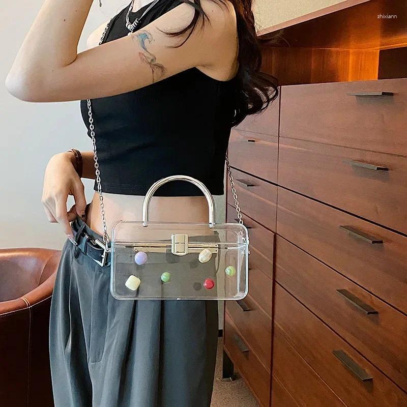2025 NEW Totes Party Shoulder Bag Lady Acrylic Transparent Box Design Chain Cross Body Fashion Hand Held Small Square zhanyishengli