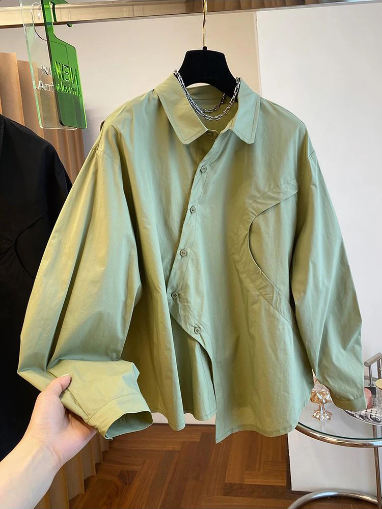 Fashionable Li Ji irregular shirt womens spring unique temperature top loose casual shirt 241115