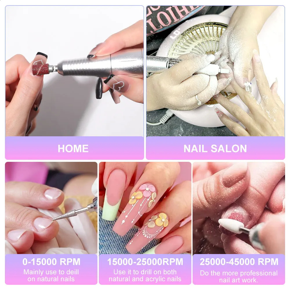 45000RPM Electric Nail Drill Machine Professional Nail Drills for Gel Nails Polish Rechargeable Portable Nail File Manicure Tool 250408