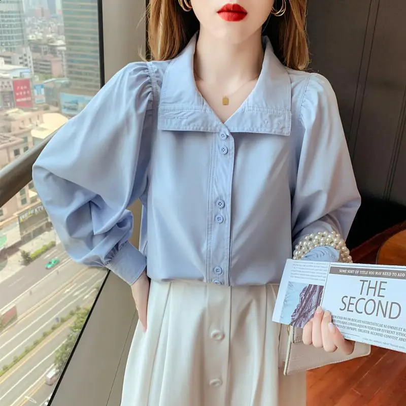 Autumn Womens Bubble Sleeve Chiffon Top Retro Hong Kong Style Temperature Elegant and Casual Niche Fully Matched 241115