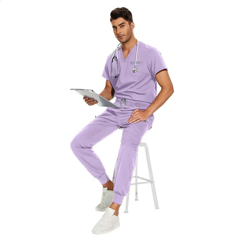Mens Scrubs Uniform Lab Set Male Wholesale Clinic Hospital Doctor Overalls V-neck Fashion Scrub Pharmacy Nurse Clothes 241116