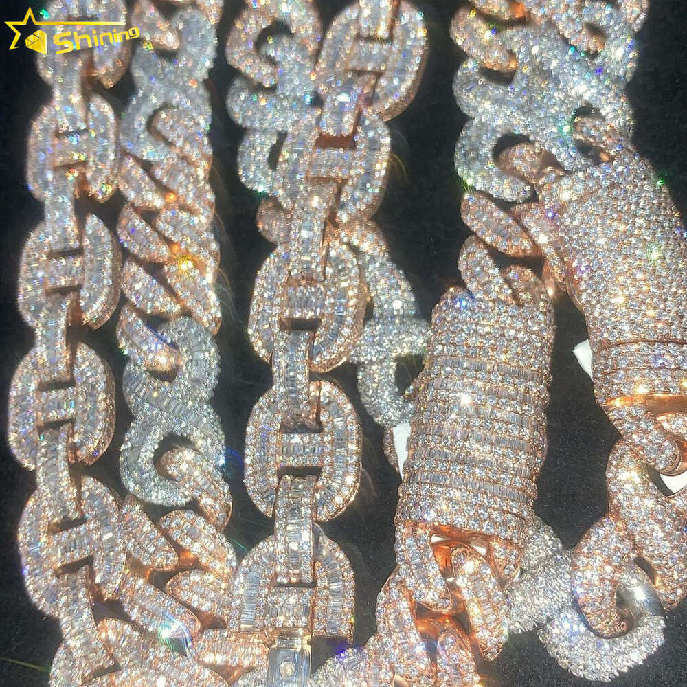 Crazy Design Bussdown Custom 15mm 18mm 20mm Vvs Moissanite Chain Hip Hop Baguette Moissanite Cuban Link Chain