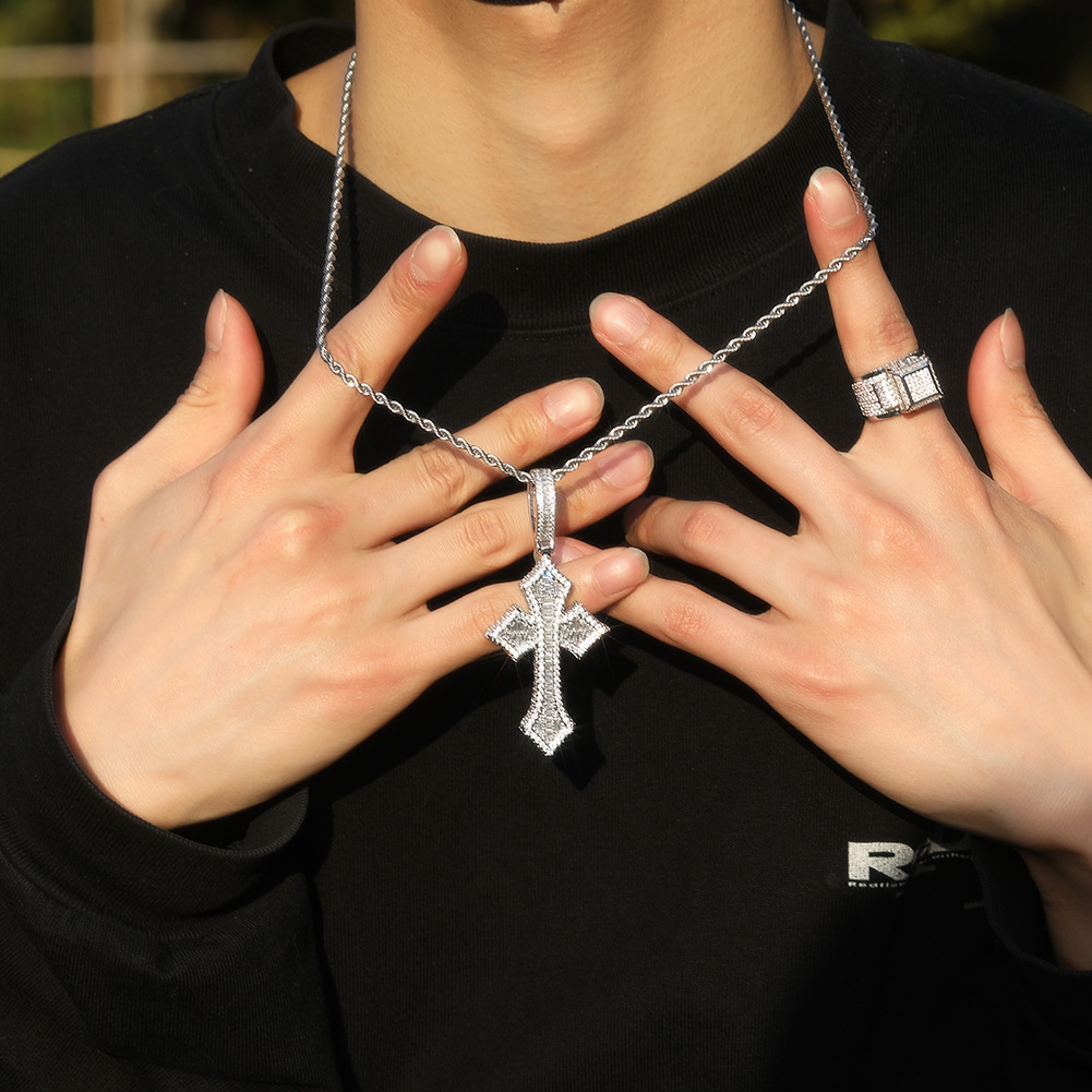 Hip Hop Cross Pendant Necklace TopBling 5A T Zircon 18K Gold Plated Rap Jewelry
