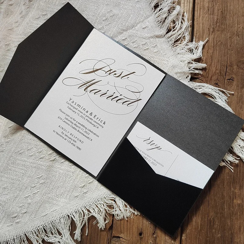 25 pieces of black velvet invitation card pocket folder Trifilad folder black velvet and black pearlescent paper 241115