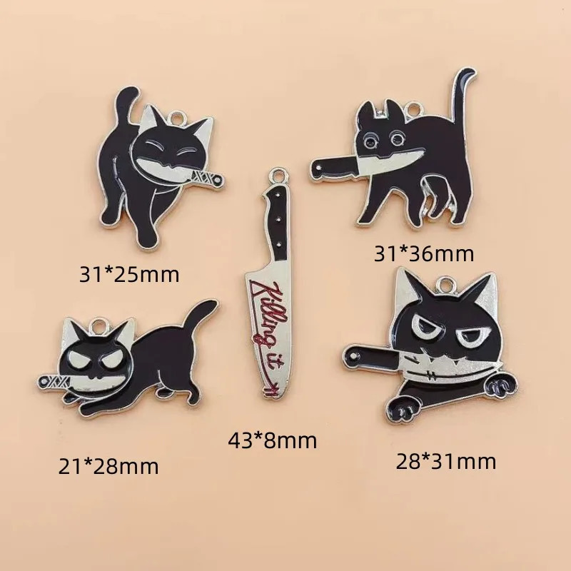 10pcs Enamel Halloween Killers Cat Charm for Jewelry Making Earring Pendant Bracelet Necklace Accessories Diy Supplies Materials 240408
