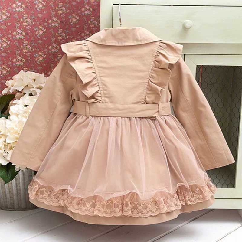 3-12 year old girl trench coat spring and autumn lace border windproof coat Korean version chiffon childrens jacket new childrens clothing M241116
