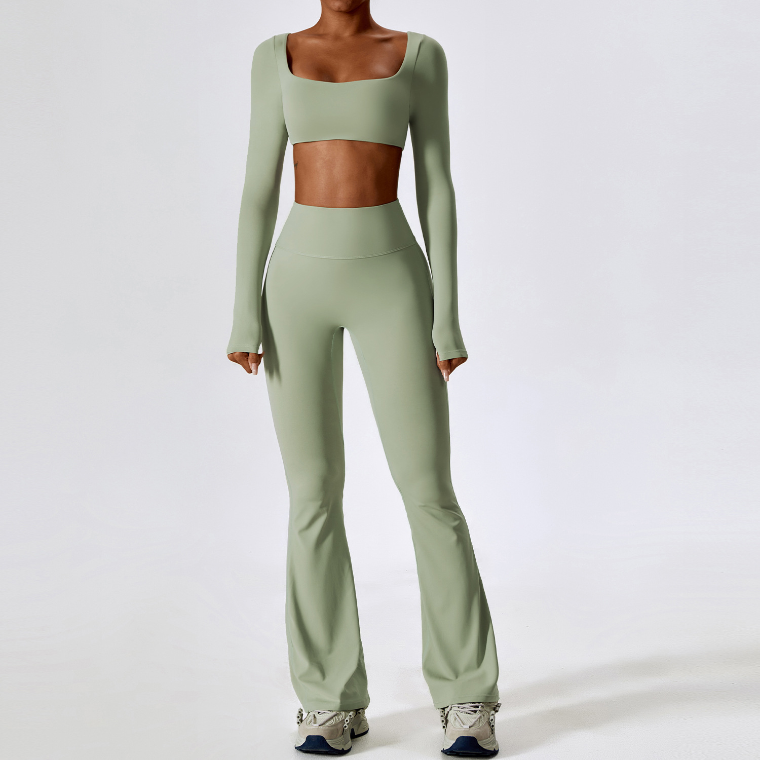 8232 Womens Yoga Outfit Yoga Sets Vest Sleeveless Tops Pants Bell-bottom Trousers Excerise Sport Gym Running Long Pant Elastic High Waist Sportwear