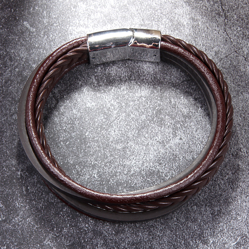 Classic Multi layer Leather Bracelet For Men Vintage Braided rope Wristband Magnetic clasp Mens Fashion Jewelry Gift