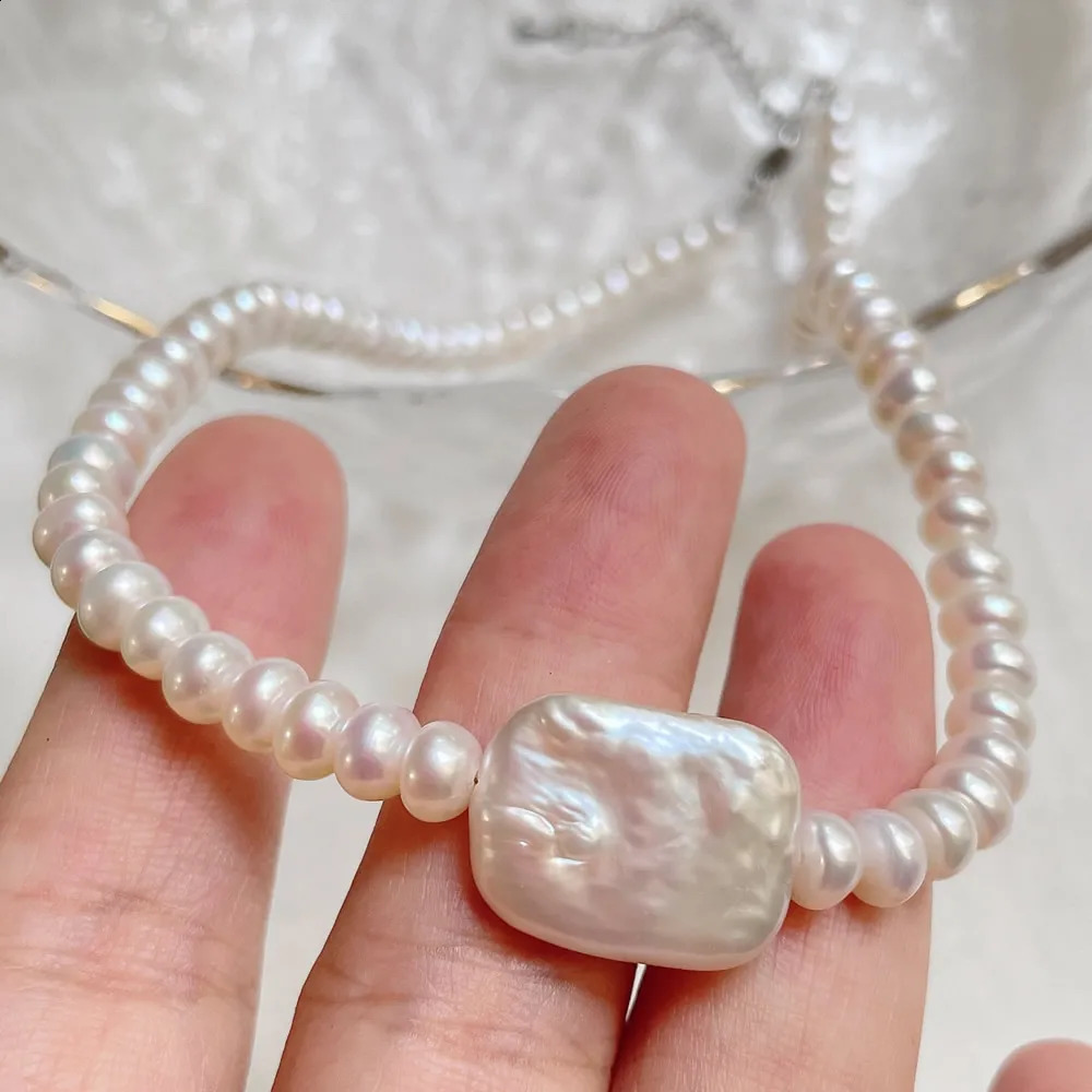 Elegant and truly natural freshwater pearl necklace suitable for womens Baroque irregular square pearl charm short necklace wedding gift 241116