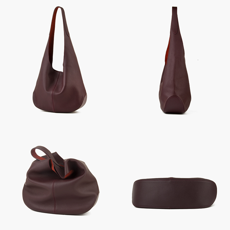 Donna-In First Layer Cow Leather Tote Genuine Full Grained Hobo Shoulder Bucket Bag Casual Slouchy Daily Large Capacity BagVoyage