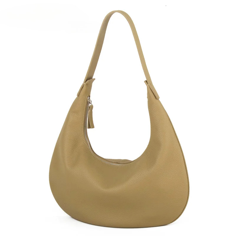 First Layer Cow Leather Half Moon Handbag Genuine Calfskin Crescent Shoulder Hobo Bag Full Grained Casual Commute Genuine Leather BagVoyage