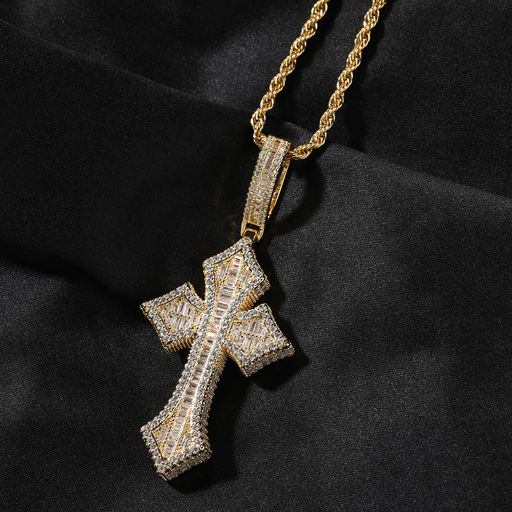 Hip Hop Cross Pendant Necklace TopBling 5A T Zircon 18K Gold Plated Rap Jewelry