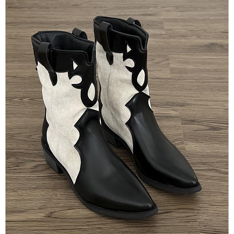 Black Pointed American Retro Western Knight Boots Free Shipping.
