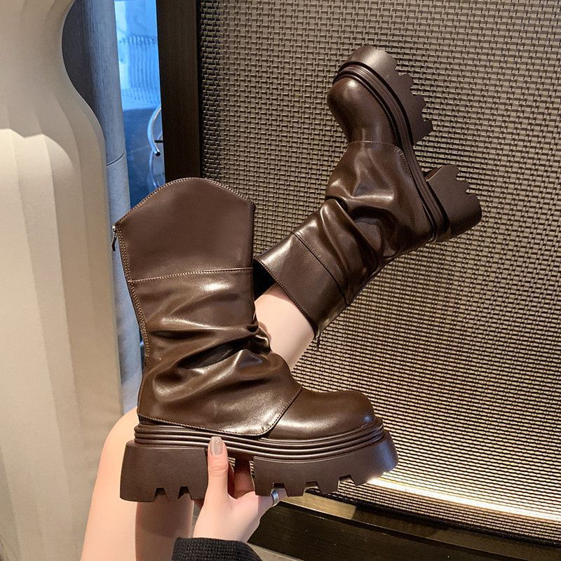 Back Zipper Autumn Thick Heel Versatile Short Boots.