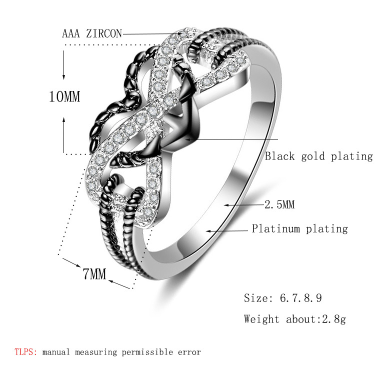 New creative hot style fashionable flower pattern love heart-shaped ring split gold and color-preserving electroplated zircon ring for women