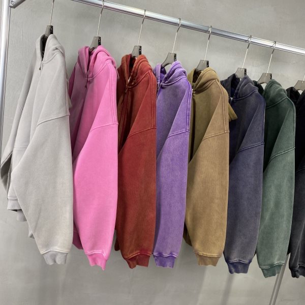 Wholesale streetwear heavyweight oversized hoodie no string zip up hoodie vintage acid wash mens hoodie