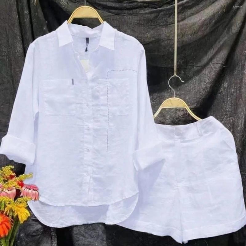 Women's Tracksuits Summer Casual Shirt Two Piece Set For Women Shorts 2 Sets Outfit Solid Color Long Sleeve Short Outfits Home