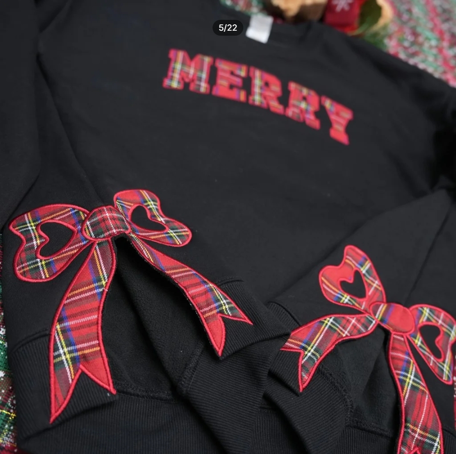 Trendy Merry Side Bow Cut-Out Sweatshirt - Cozy Plaid Christmas Pullover for Women