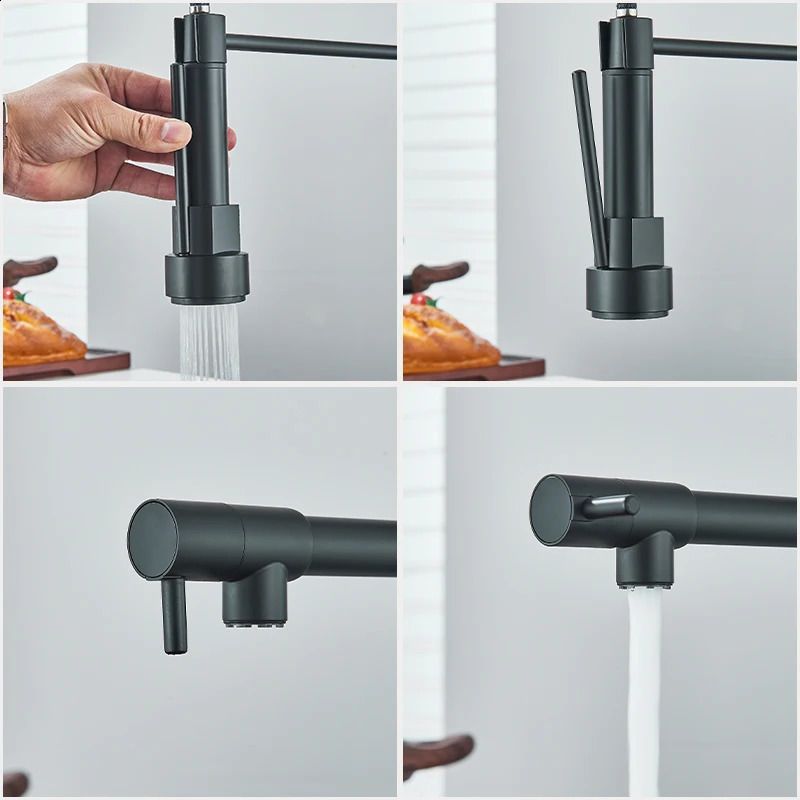 Dfrkjhre bathroom full copper pull-out kitchen faucet water purifier dual outlet and cold sink spring faucet 241112 - view 4