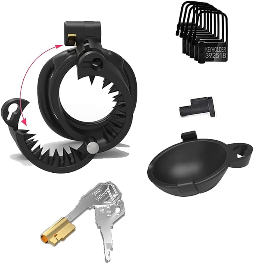 Male BDSM Resin Chastity Device Breathable Cock Cage Upgraded 3D Cage with 4 Arc Rings Set with Spikes Feel The Pain, CBT Chastity Cage Men Abstinence Penis Bondage