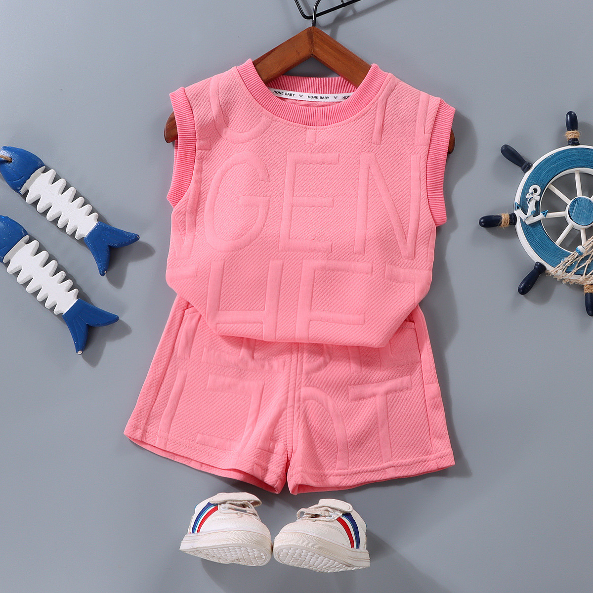 Tshirts Childrens Vest Set Boys Tops Shorts Tshirts Sleeveless Summer Clothes Tees Big Girls Toddler Youth Loose Kids Clothing Pink White Coffee Green