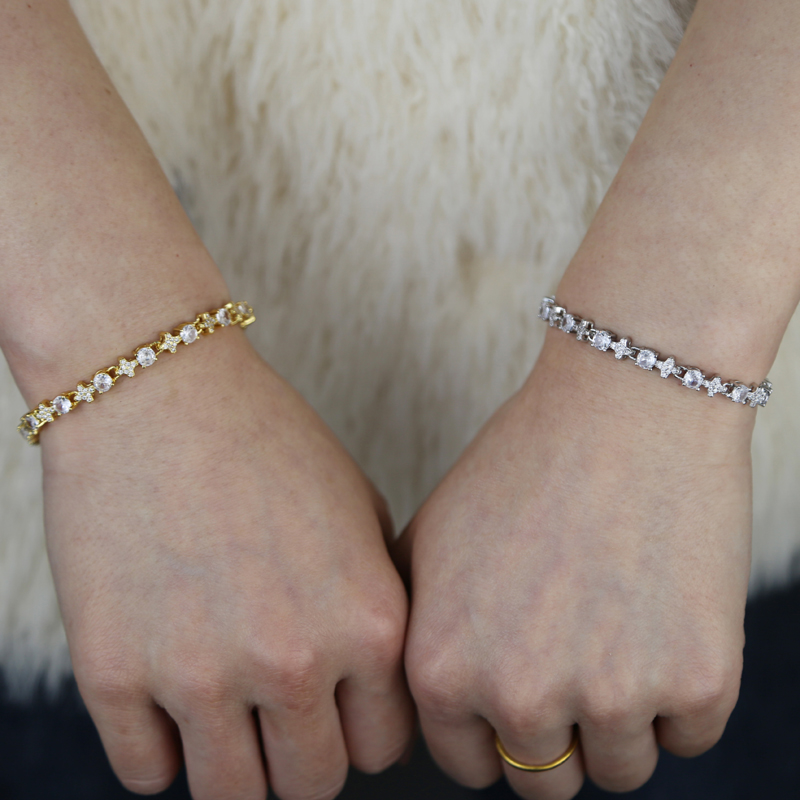 Prong Setting Cross Tennis Chain Bracelets for Women Iced Out Cubic Zirconia Paved Bg Cz Round Shape Fashion Jewelry 1d0b