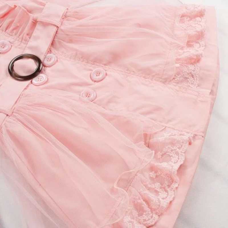 3-12 year old girl trench coat spring and autumn lace border windproof coat Korean version chiffon childrens jacket new childrens clothing M241116