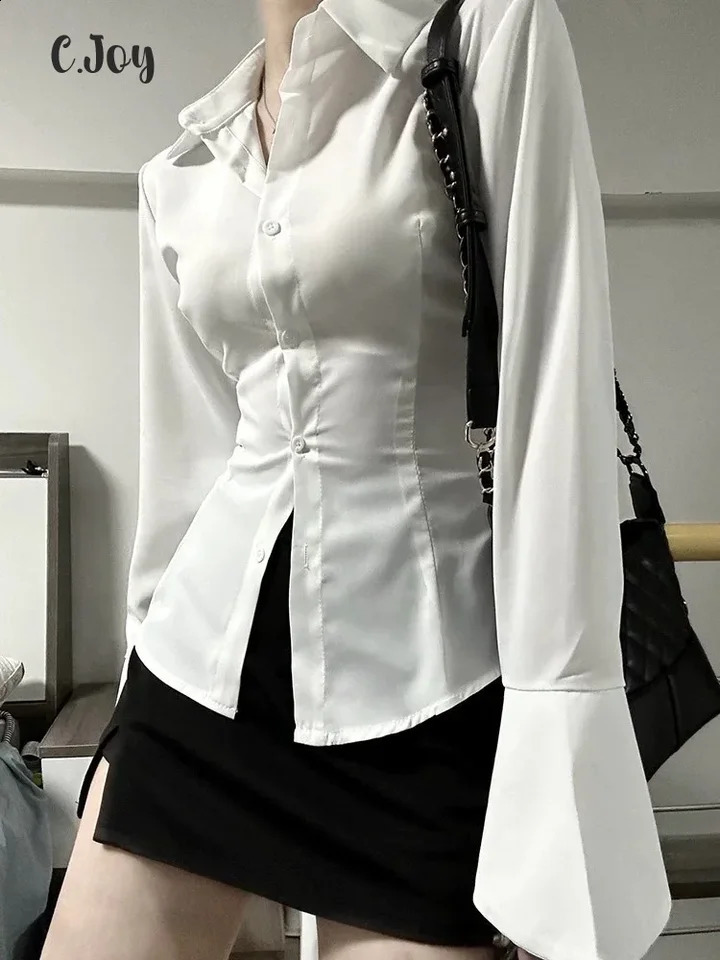 Sexy ultra-thin lapel womens shirt solid lapel single chest shoulder strap Tunic Female Blouses spring trend womens T 241115