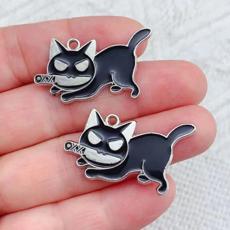 10pcs Enamel Halloween Killers Cat Charm for Jewelry Making Earring Pendant Bracelet Necklace Accessories Diy Supplies Materials 240408