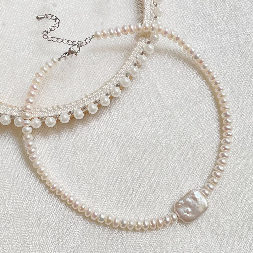Elegant and truly natural freshwater pearl necklace suitable for womens Baroque irregular square pearl charm short necklace wedding gift 241116
