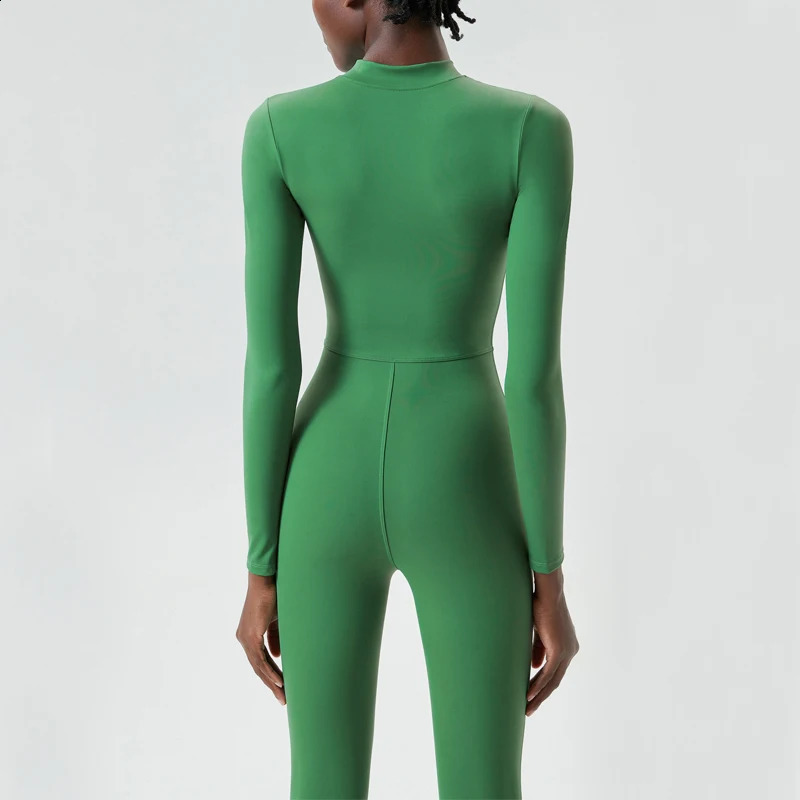 Womens gym running set solid color integrated yoga set butter soft slim fit jumpsuit long sleeved sportswear exercise suit 241116