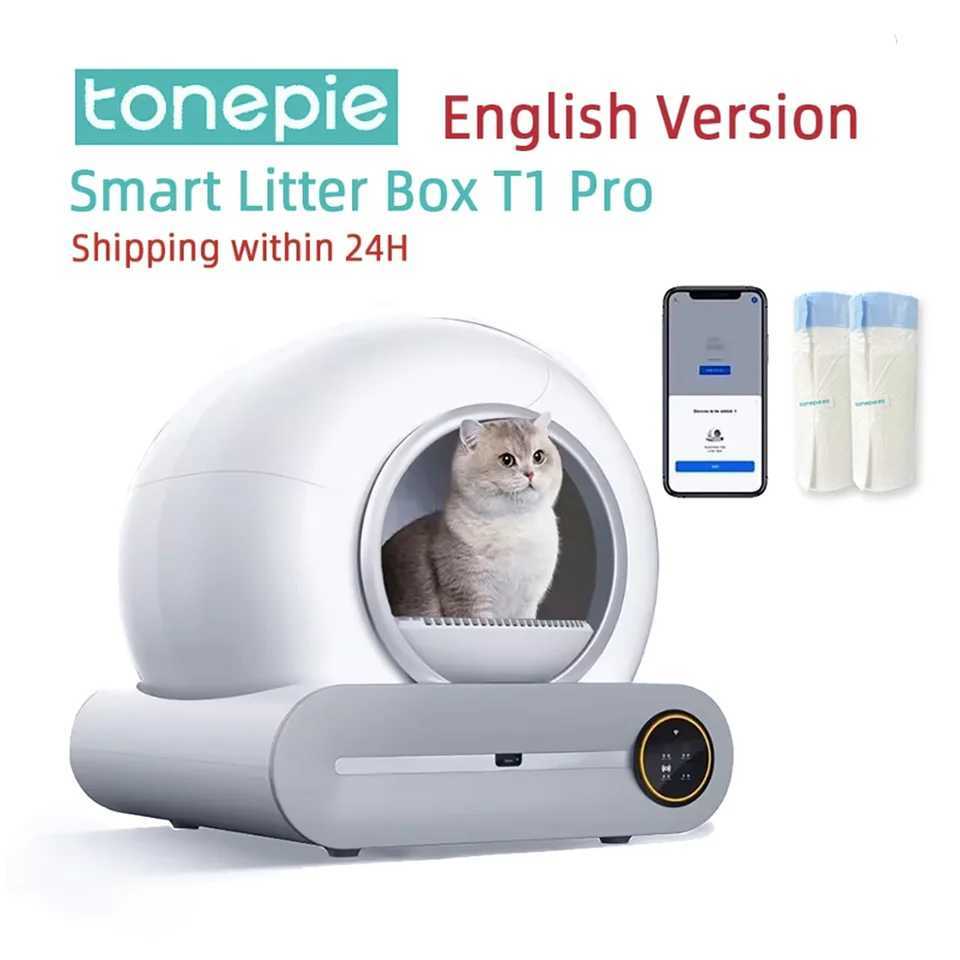 Cat Carriers Crates Houses Tonepie 65L Automatic Smart Cat Litter Box Self Cleaning Fully Enclosed Cat Litter Box Pet Toilet Litter Tray English versions H241116