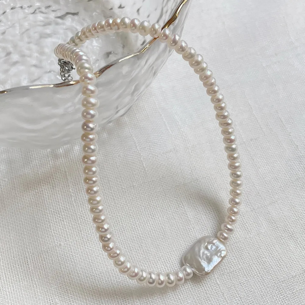 Elegant and truly natural freshwater pearl necklace suitable for womens Baroque irregular square pearl charm short necklace wedding gift 241116