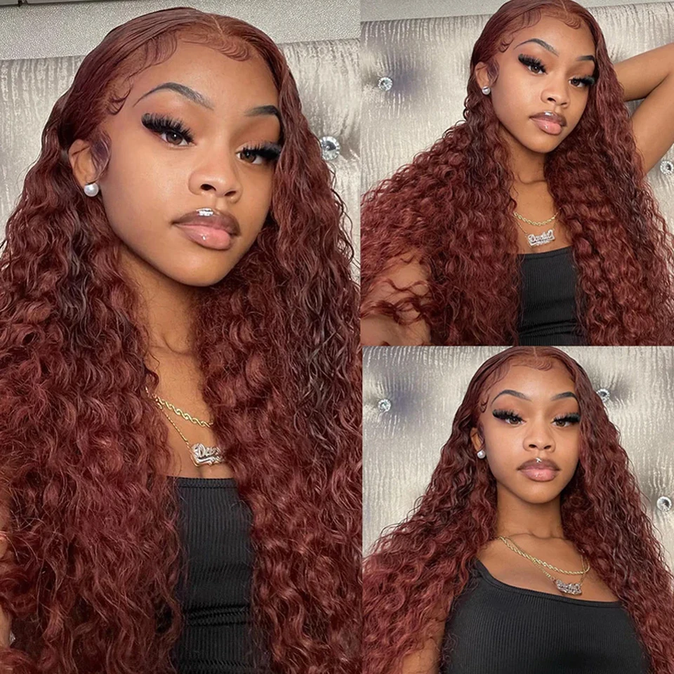 Mogolian Reddish Brown Jerry 13x4 Front 250%Remy Human Hair Wigs Kinky Curly Glueless HD Transparent Lace Frontal Wig