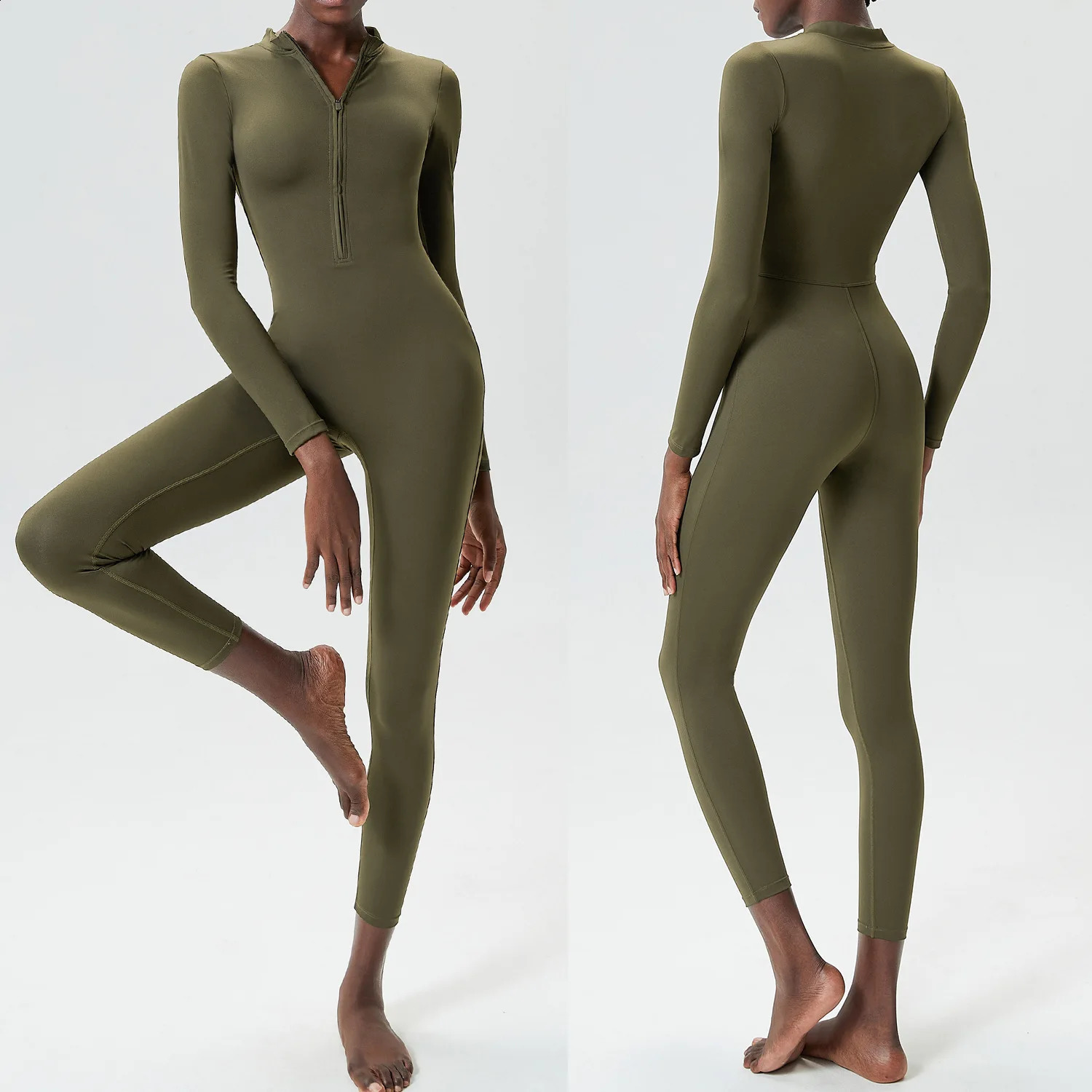 Womens gym running set solid color integrated yoga set butter soft slim fit jumpsuit long sleeved sportswear exercise suit 241116