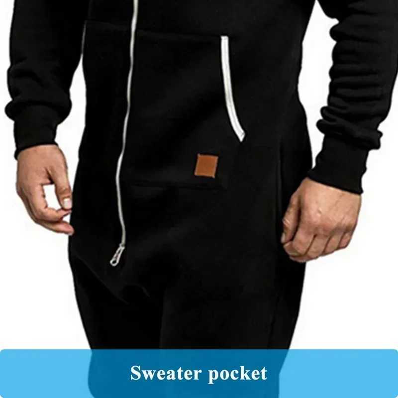Mens Onesie Jumpsuit Pajamas Long Sleeve Sweatpants Pure Color Splicing Autumn Winter Casual Hoodie Male Zipper JumpsuitXJ241116