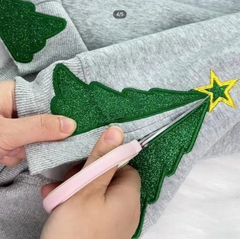 Custom Embroidered Hoodie with Christmas Tree Design for the Whole Family and Pets - Festive Style