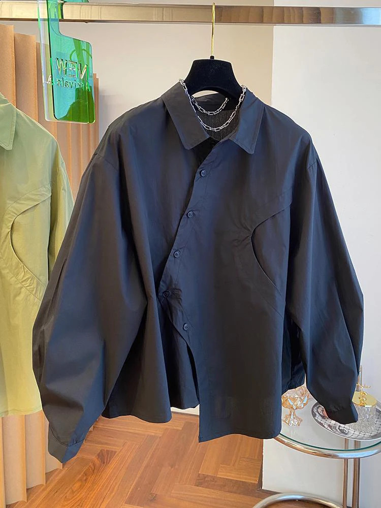 Fashionable Li Ji irregular shirt womens spring unique temperature top loose casual shirt 241115