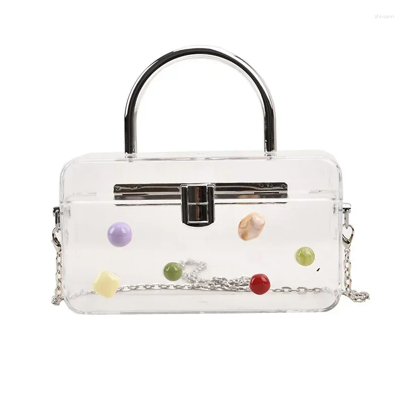 2025 NEW Totes Party Shoulder Bag Lady Acrylic Transparent Box Design Chain Cross Body Fashion Hand Held Small Square zhanyishengli