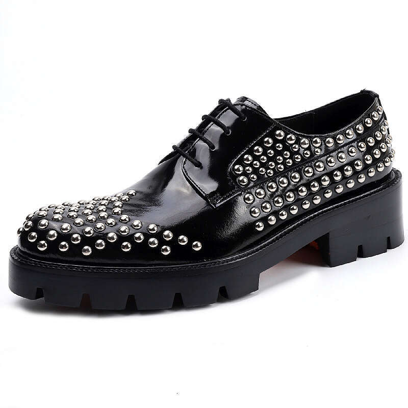 Men Formal Business Gneuine Leather Dress shoes Lace up cowhide Korean Metal Rivet Handmade Block Chaussure Homme