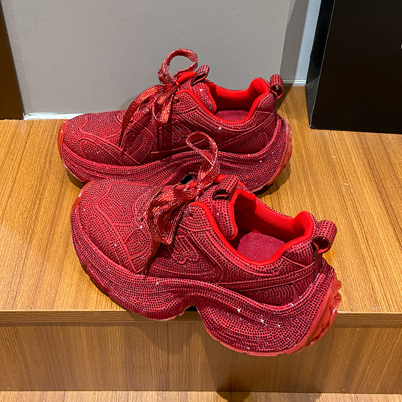 New Women's Fashion Diamond Shoes Shining Designer Platform Sneakers Luxury Thick Soled Casual Shoes Fashionable outdoor anti slip running shoes 